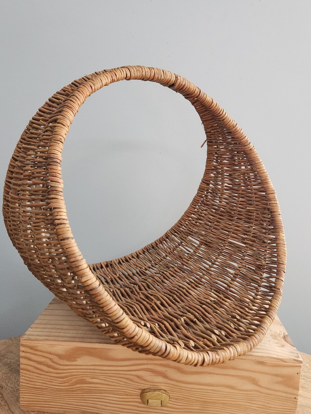Handwoven Round Rattan Decorative Basket - Natural Brown